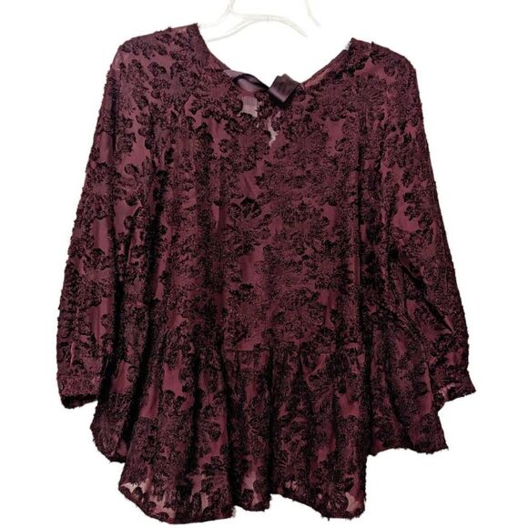 Women's Altar'd State Floral Peplum Burgundy Top Size L - Picture 1 of 11